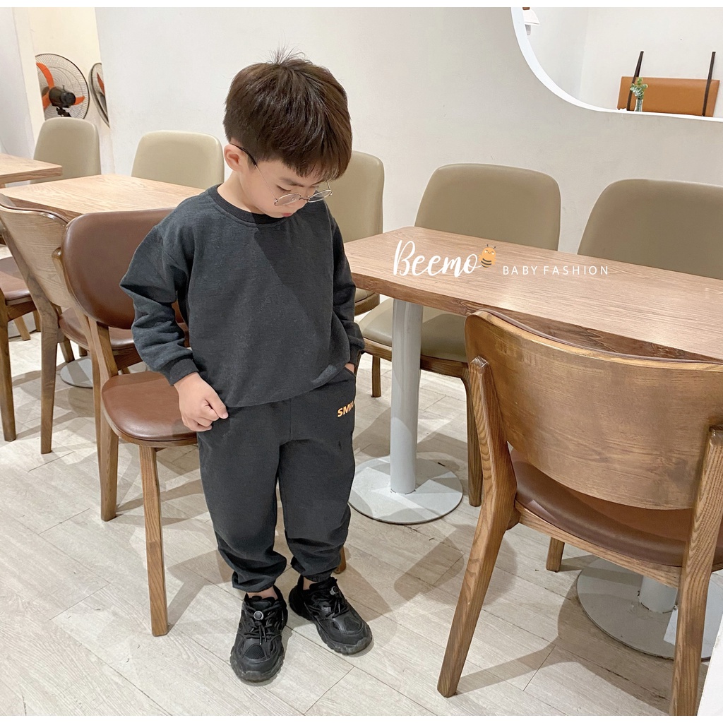 Bộ nỉ bông dài tay unisex cá tính cho bé, bộ thu đông lót nỉ dày ấm trơn màu sành điệu cho bé