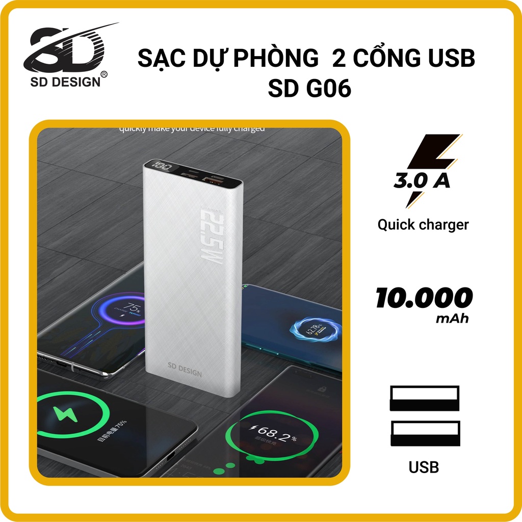 Sạc dự phòng 22,5W chính hãng SD DESIGN G06 dung lượng 10.000 mAh dùng được cho mọi điện thoại