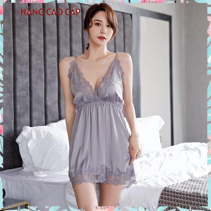 Váy ngủ công chúa hai dây ren ngực gợi cảm với màu xám quyến rũ Thư Thư [HÀNG CAO CẤP]