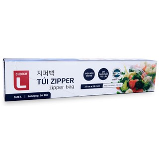 [Hộp 20 túi size L] Túi Zip đựng thực phẩm có khóa kéo size L (26.5 CM x 31 CM)
