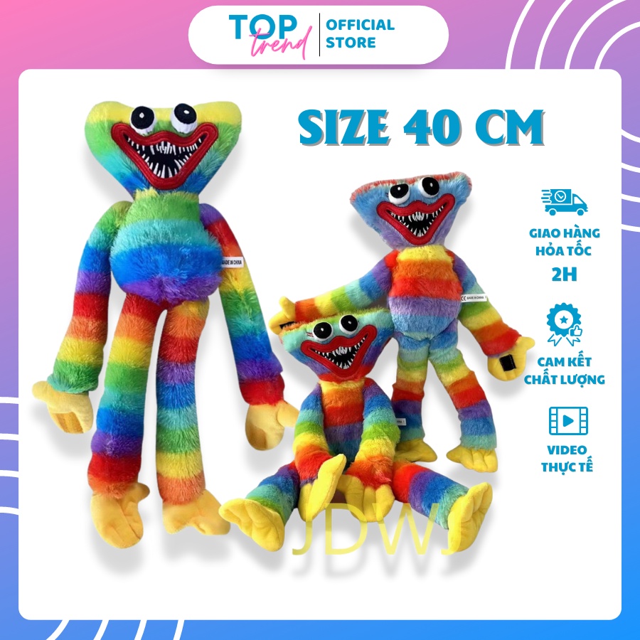 Huggy wuggy lông xù nhồi bông màu sắc cầu vồng nhân vật game Poppy Playtime Size 40cm, gấu bông cho bé - Top Trend