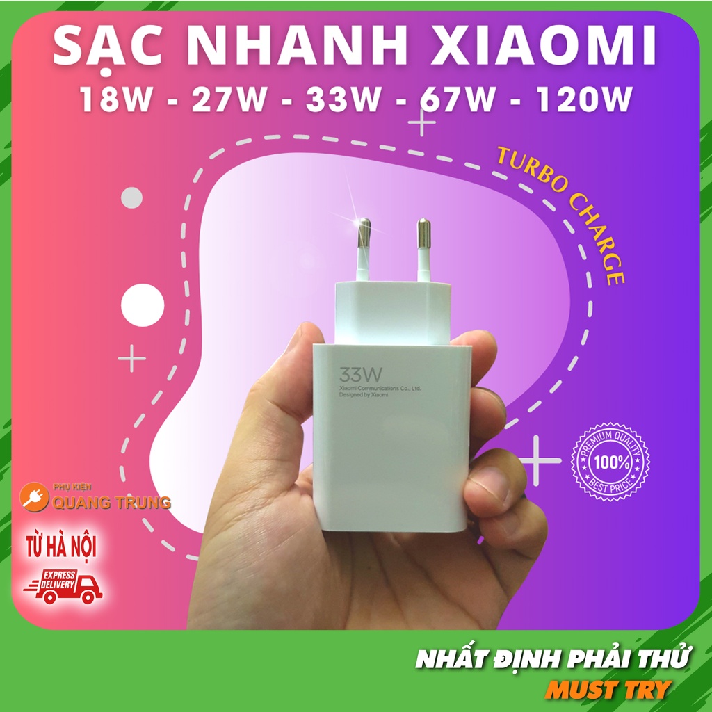 Sạc xiaomi turbo charge, sạc 18w, 27w, 33w, 67w siêu nhanh, siêu bền, bảo hành 6 tháng