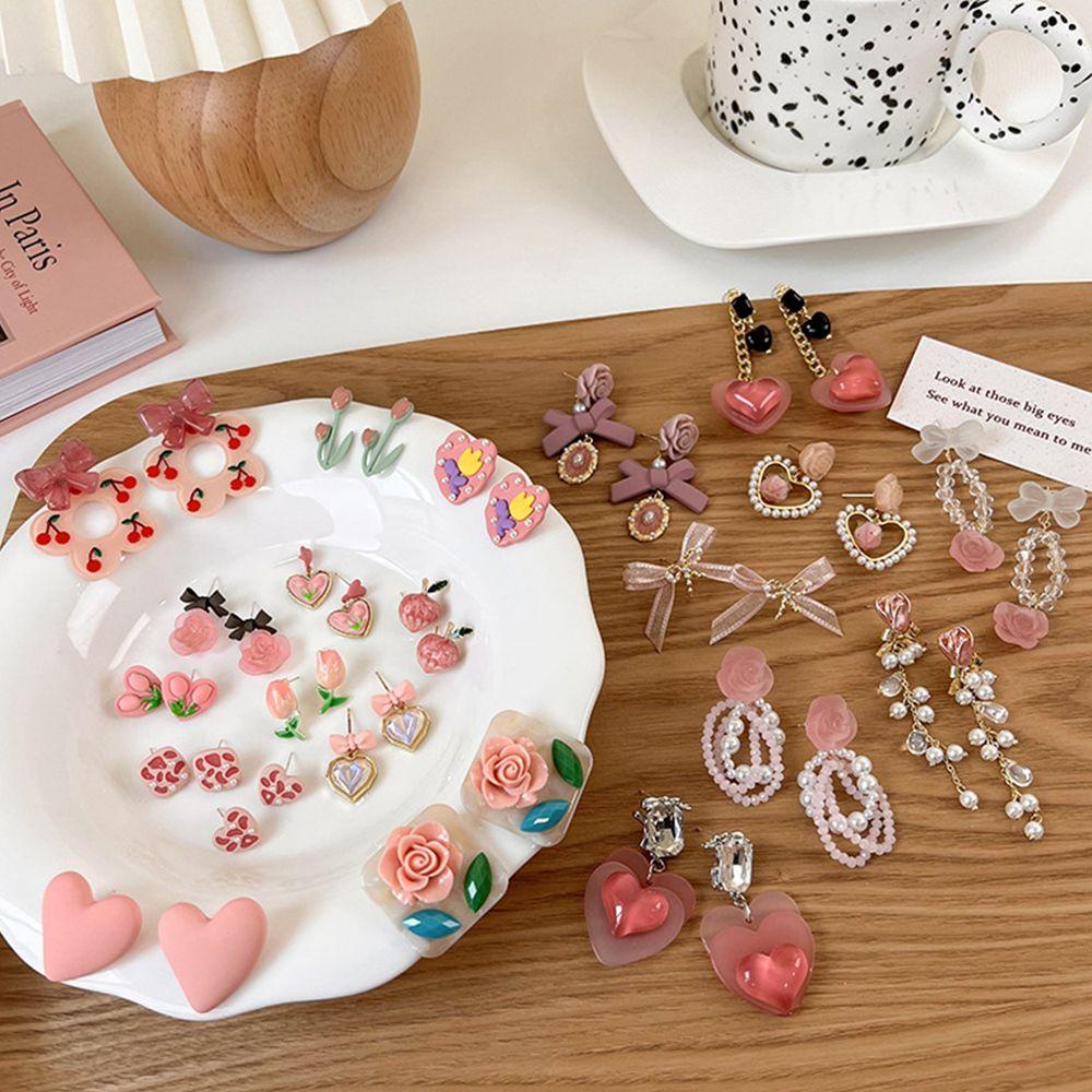 Bông Tai Dáng Dài Hình Hoa Màu Hồng Ngọt Ngào Thời Trang Dự Tiệc 1 Cái