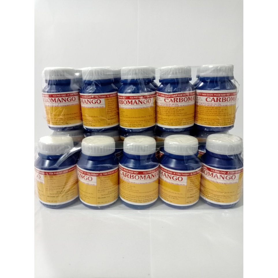 CARBOMANGO LỌ 100 VIÊN Hỗ trợ tiêu hóa trong trường hợp đau bụng, tiêu chảy, ăn không tiêu..