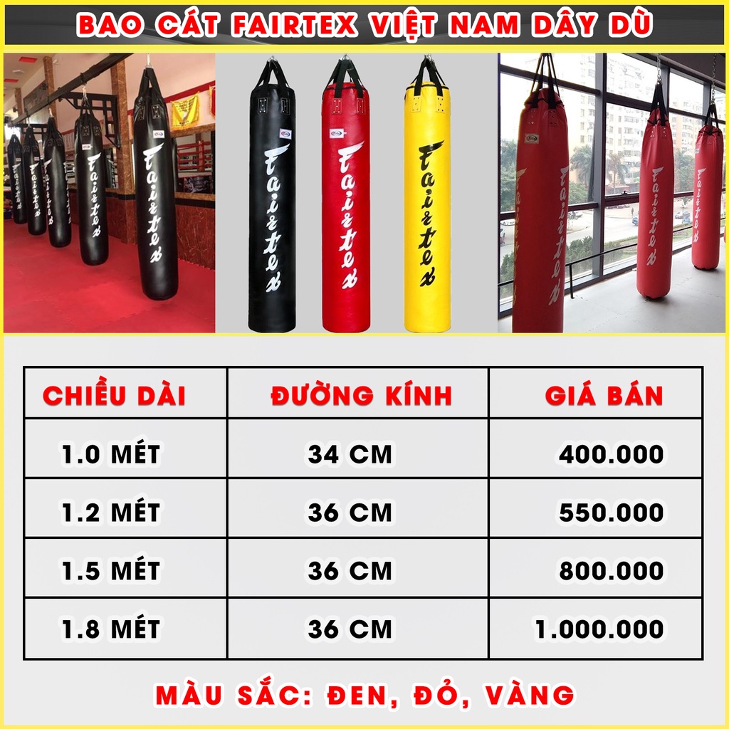 Bao Cát Tập Võ Fairtex VN 01 mét nhồi sẵn ruột | Đấm Boxing, Muay Thái, Võ Cổ Truyền, MMA...