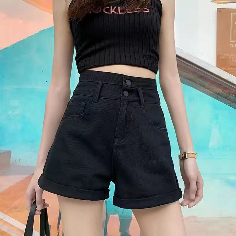 AMOI Quần Short Denim Lưng Cao Ống Rộng Phối Rách Thời Trang 2022 Cho Nữ