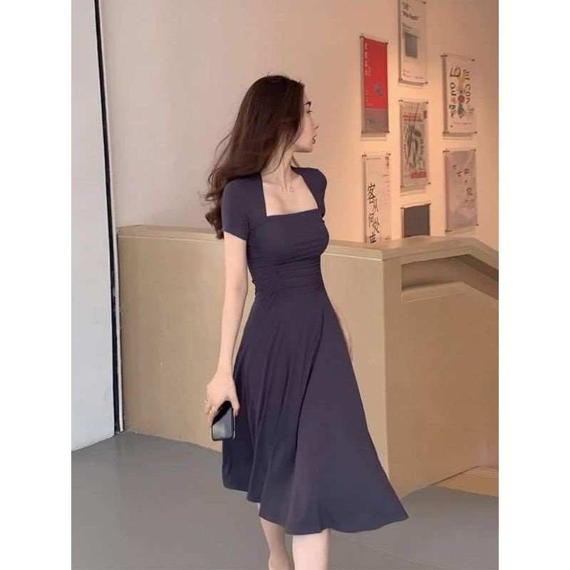 đầm xòe cổ vuông siết eo siêu tôn dáng