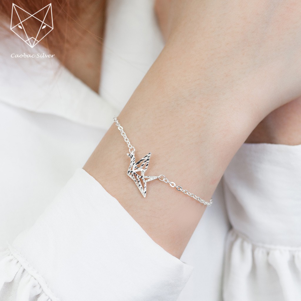 Vòng Tay Bạc Ta CaoBac Silver Lắc Tay Bạc Họa Tiết Hạc Giấy Độc Đáo Duyên Dáng Sợi Xích Mảnh Quà Tặng Thanh Lịch