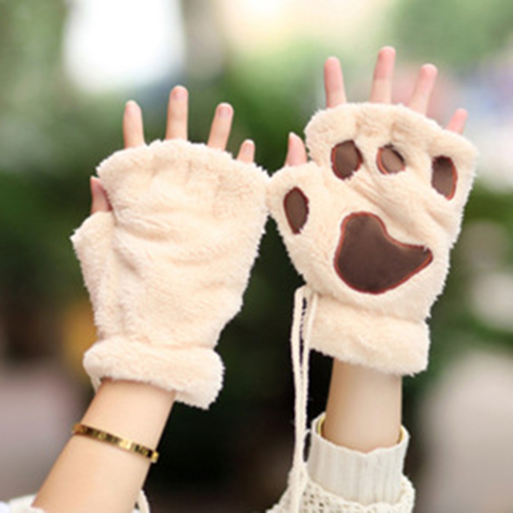 Găng tay mùa đông Găng tay hình móng vuốt mèo hở ngón lông mịn ấm áp Găng Tay Len Cashmere Dày Dặn Giữ Ấm Mùa Đông Có Thể Chạm Màn Hình Cảm Ứng Dành Cho Nữ