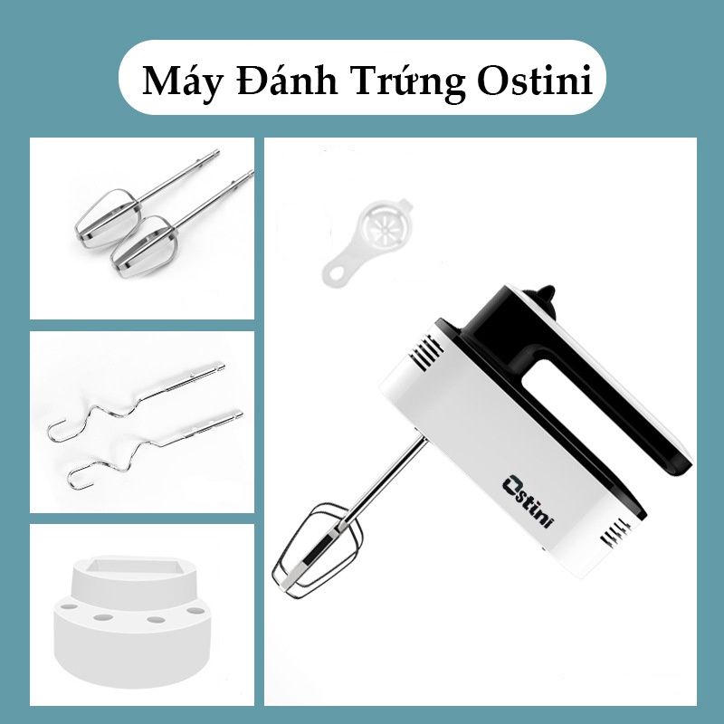 Máy Đánh Trứng Cầm Tay Ostini - TẶNG KÈM ĐẾ ĐỂ BÀN VÀ MUỖNG TÁCH TRỨNG, Máy Đánh Kem, Nhào Bột, Tạo Bọt Để Bàn Đa Năng