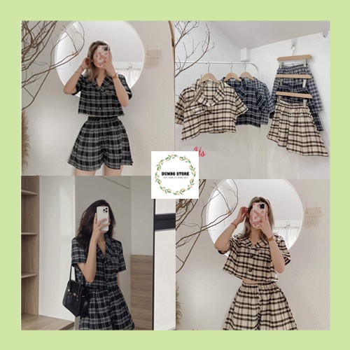Set Kẻ Véc Croptop Quần Dáng A Chất Kẻ Thô Full Size - DumboStore - mã 043