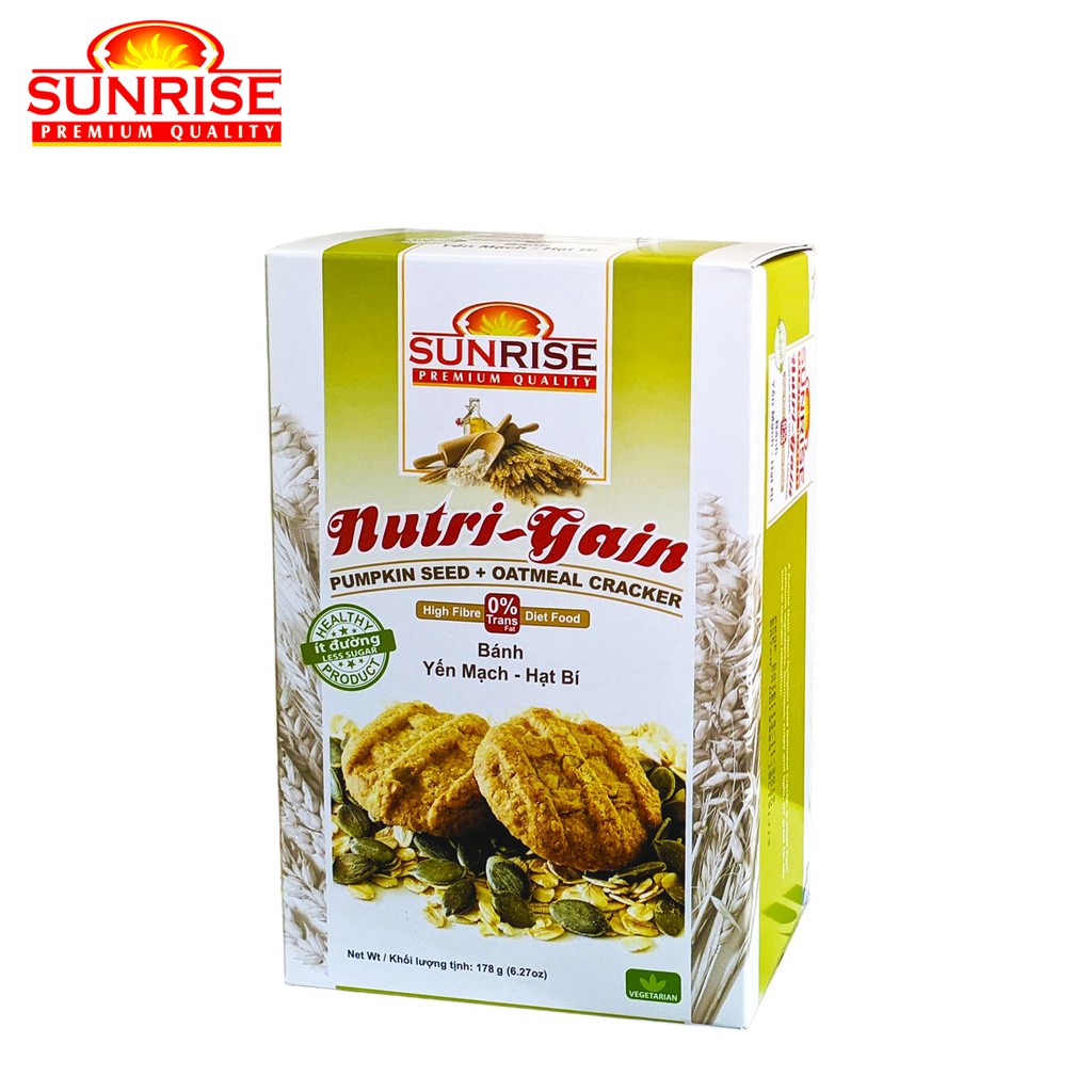 BÁNH ĂN KIÊNG YẾN MẠCH HẠT BÍ PUMPKIN SEED OATMEAL CRACKERS NUTRI GAIN SUNRISE 178 GRAM