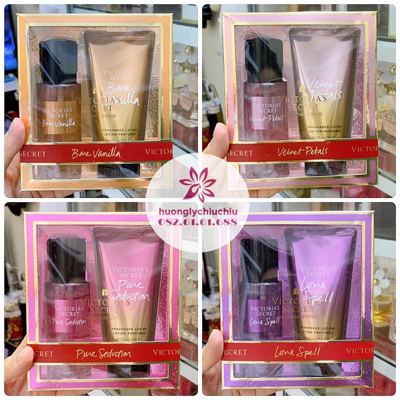 Set body mist và lotion Victoria’s Scret (xịt thơm và dưỡng thể) Love Spell, Velvet Petals, Pure Seduction, Bare Vanilla