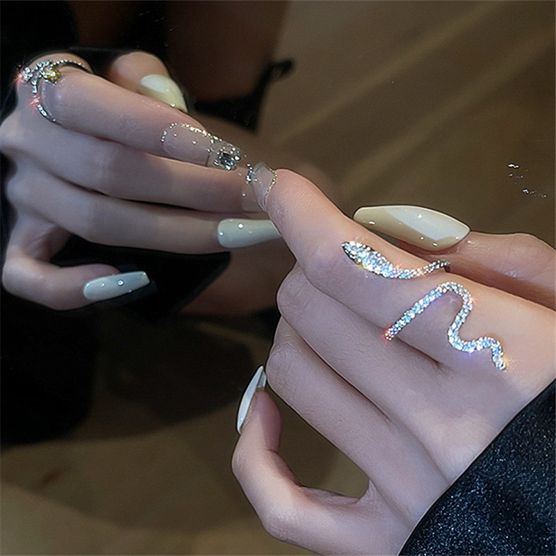 Nhẫn Hở Hình Rắn Đính Đá Zircon Sang Trọng Cổ Điển Có Thể Điều Chỉnh Cho Nam Nữ