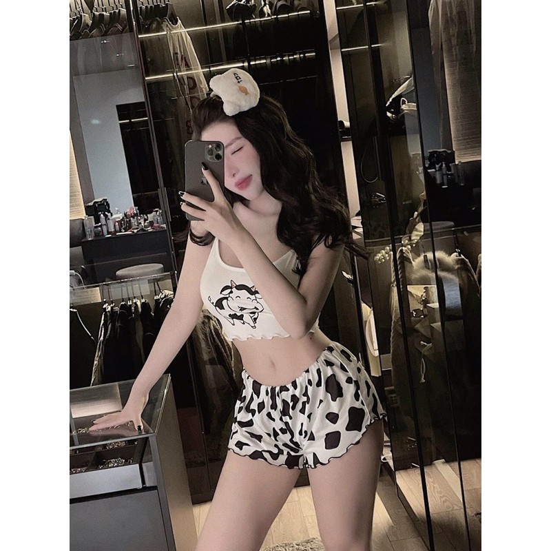 Bộ Ngủ Hình Bò Sữa Áo 2 Dây | BigBuy360 - bigbuy360.vn