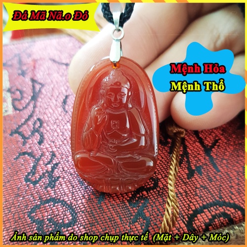 Mặt dây chuyền Phật bản mệnh Phật A Di Đà cho Nam Nữ Tuổi Tuất đá phong thủy Tặng kèm [Dây + Móc + Hộp] - Luck Ring