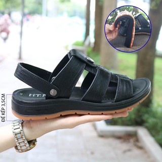 Dép sandal nam cao cấp 💝 HT.NEO 💝 da bò xịn kết hợp đế kếp cao 3,5cm cực đẹp khâu may chân quai công nghệ 2021.