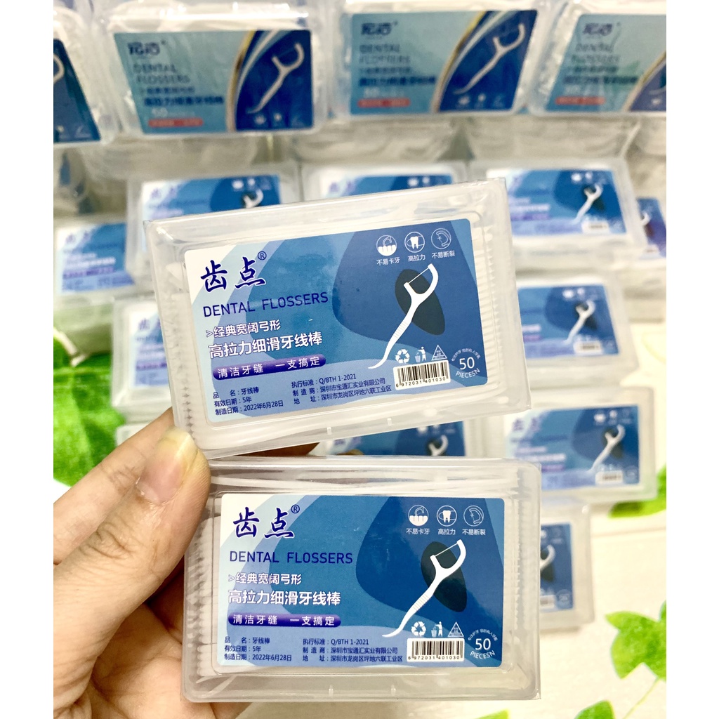 Hộp Tăm Chỉ Nha Khoa 50 CÂY Vệ Sinh Răng Miệng DENTAL FLOSSERS