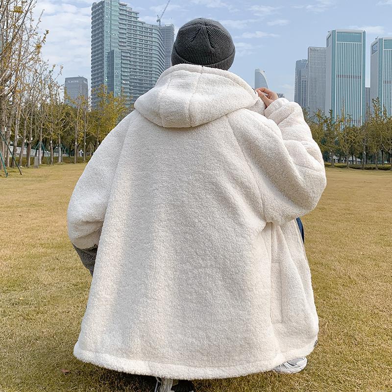 Áo khoác nam áo khoác bomber bé trai  Áo Khoác cotton Phối Nhung Lông Cừu Dáng Rộng Phong Cách Đường Phố Hong Kong Thời Trang Thu Đông Cho Nam