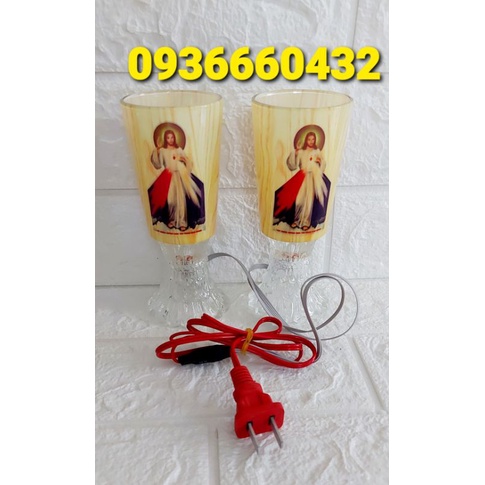 BỘ ĐÈN LY ĐIỆN 18CM THỦY TINH - ĐỒ THỜ CÔNG GIÁO có in hình Chúa