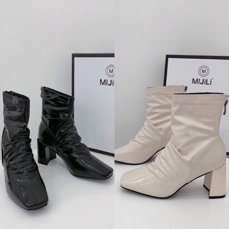 Bốt nhăn da bóng đế vuông cao 5 phân và 7 phân | BigBuy360 - bigbuy360.vn