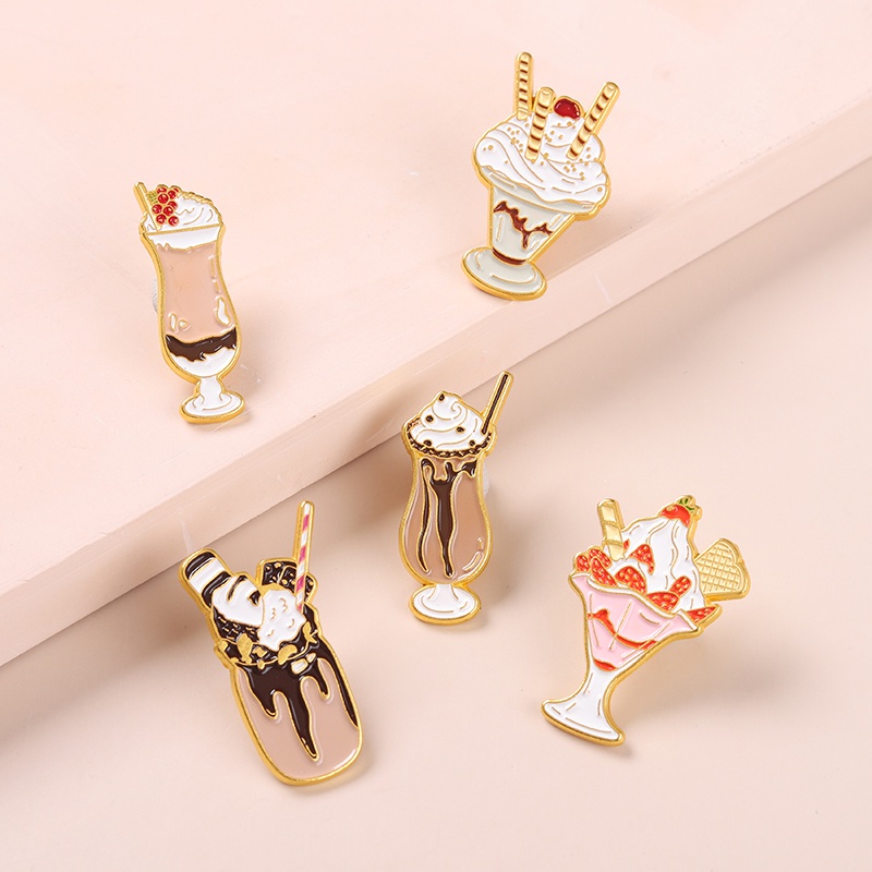 Ghim cài áo QIHE JEWELRY hình cây kem ốc quế/ dâu tây/ bánh quy tráng men dễ thương