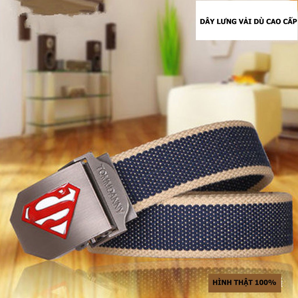 Thắt lưng vải dù nam Superman phong cách mạnh mẽ mặt hợp kim thép không ghỉ sáng bóng bền màu, dây lưng vài dù bền chắc