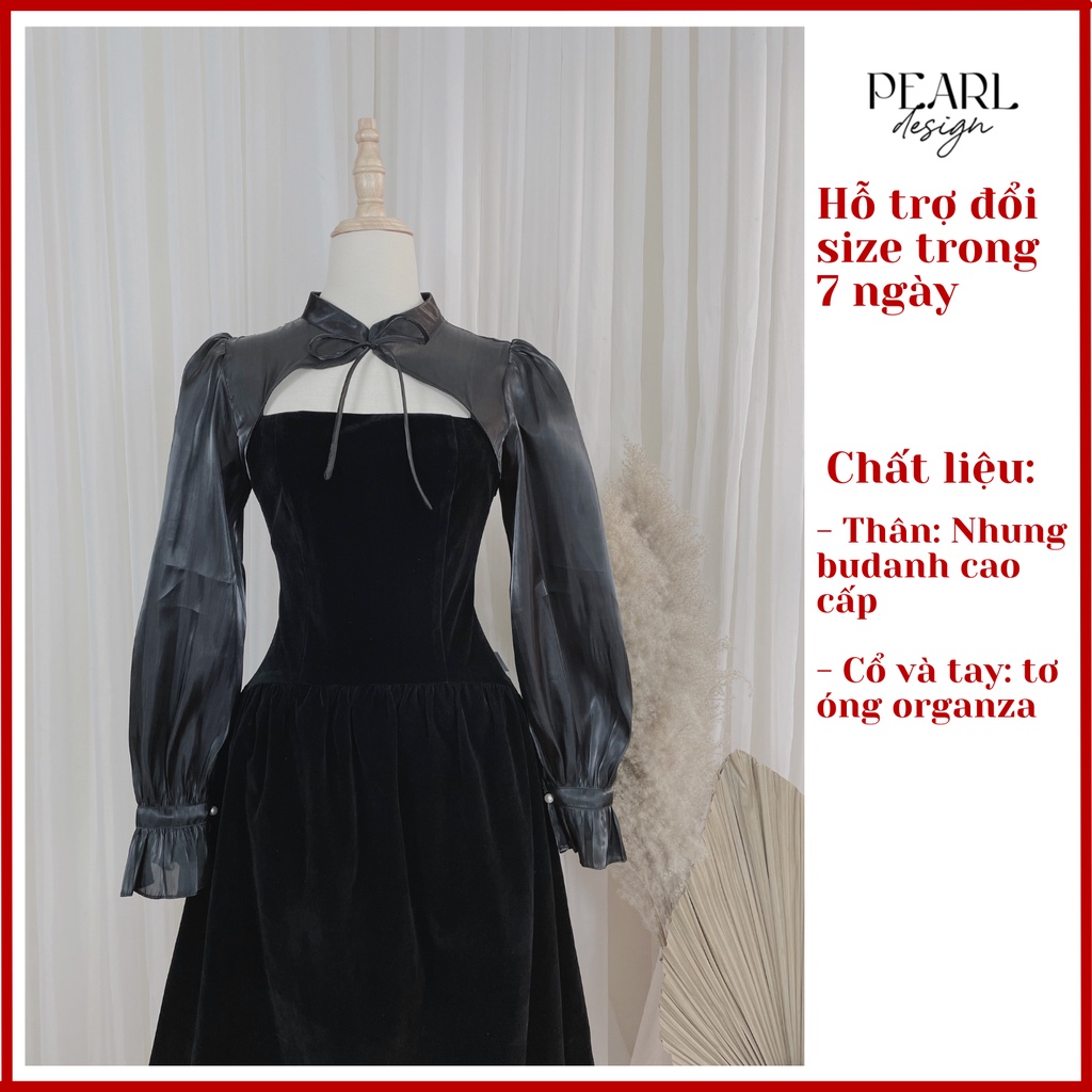 Đầm tiệc đám cưới đẹp nhung cao cấp chiết eo tay bồng tiểu thư sang chảnh  Pearl Design 112102 | BigBuy360 - bigbuy360.vn