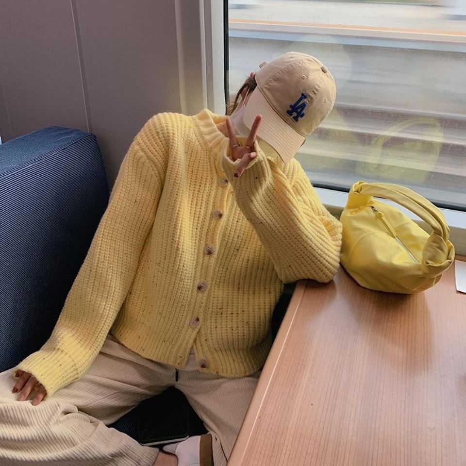 Áokhoác cardigan dệt kim mềm mại phong cách phương Tây thời trang màu xanh dương nhạt dành cho nữ