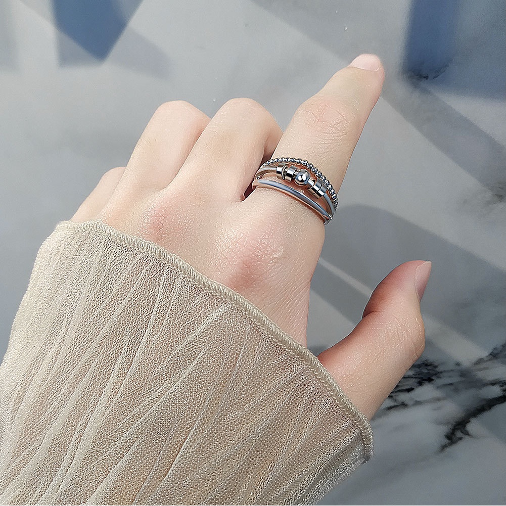 Nhẫn Hở Ba Lớp Đính Hạt Thông Minh Đơn Giản Thời Trang Cổ Điển