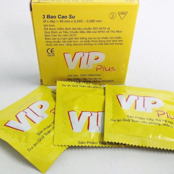 |Bao Cao Su Vip Plus - Siêu mỏng, trơn, không mùi, truyền nhiệt nhanh, tự co giãn (Hộp 3 Cái)