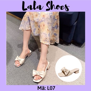 Dép cao gót quai nơ nhún bèo gót vuông 3 phân - l36 - lala shoes