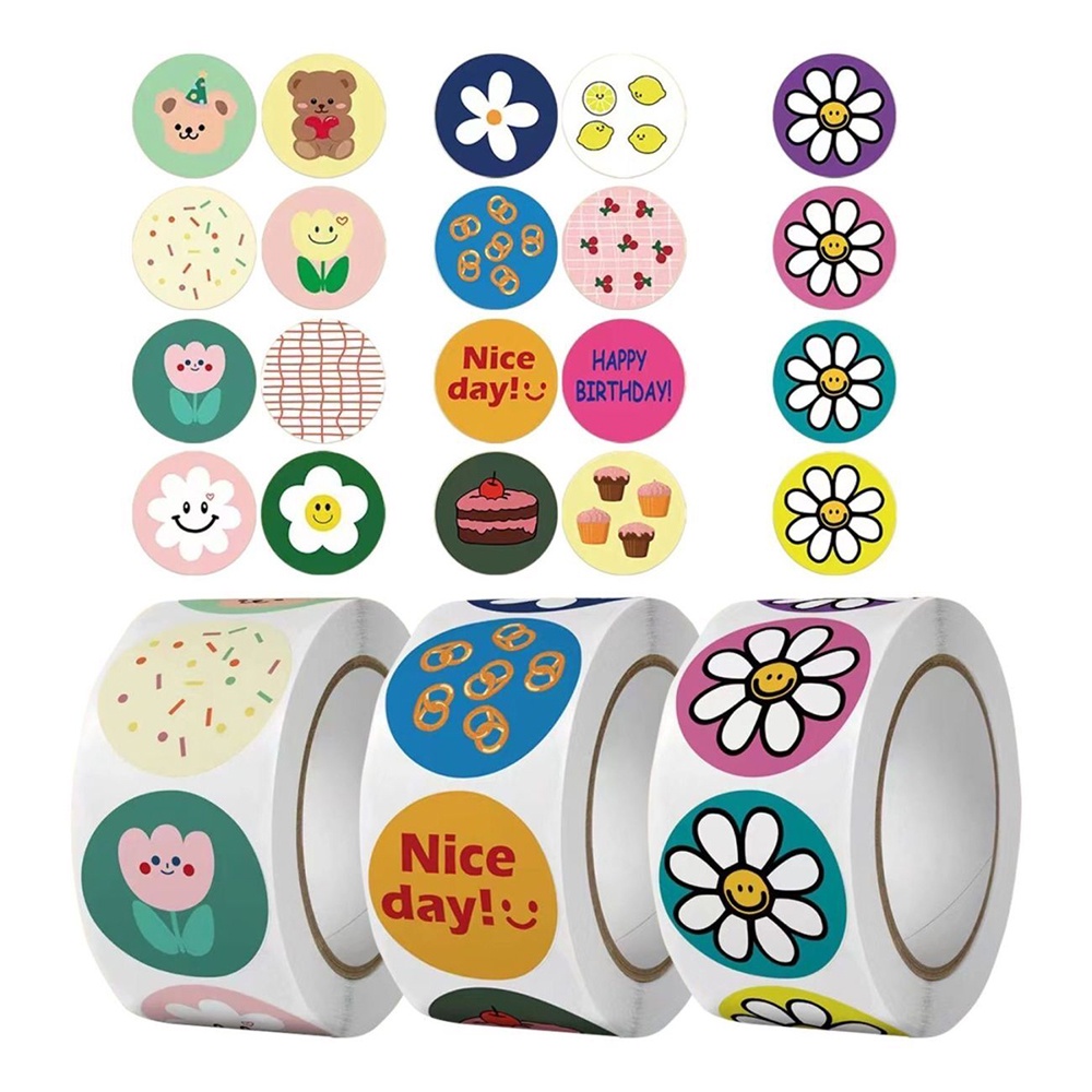 Set 500 Miếng Dán Tròn 1inch Họa Tiết Hoạt Hình Dễ Thương Trang Trí Đa Ứng Dụng