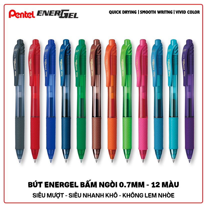 [Mã LIFE0803ALL giảm 10% đơn 0K] Bút Energel Pentel Siêu Nhanh Khô 0.7mm - 12 Màu [Hàng Chính Hãng]