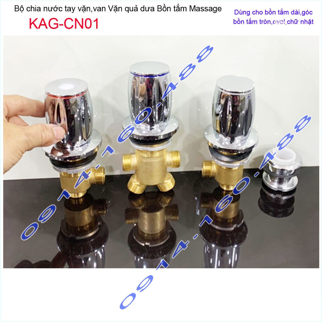 Van chia nước bồn tắm massage, bộ chia nước bồn mát xa KAG-CN01 tay vặn