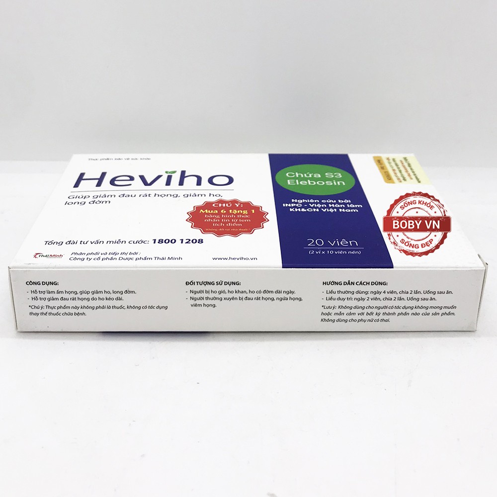 Heviho giúp giảm đau rát họng, giảm ho, long đờm (2 vỉ x 10 viên)