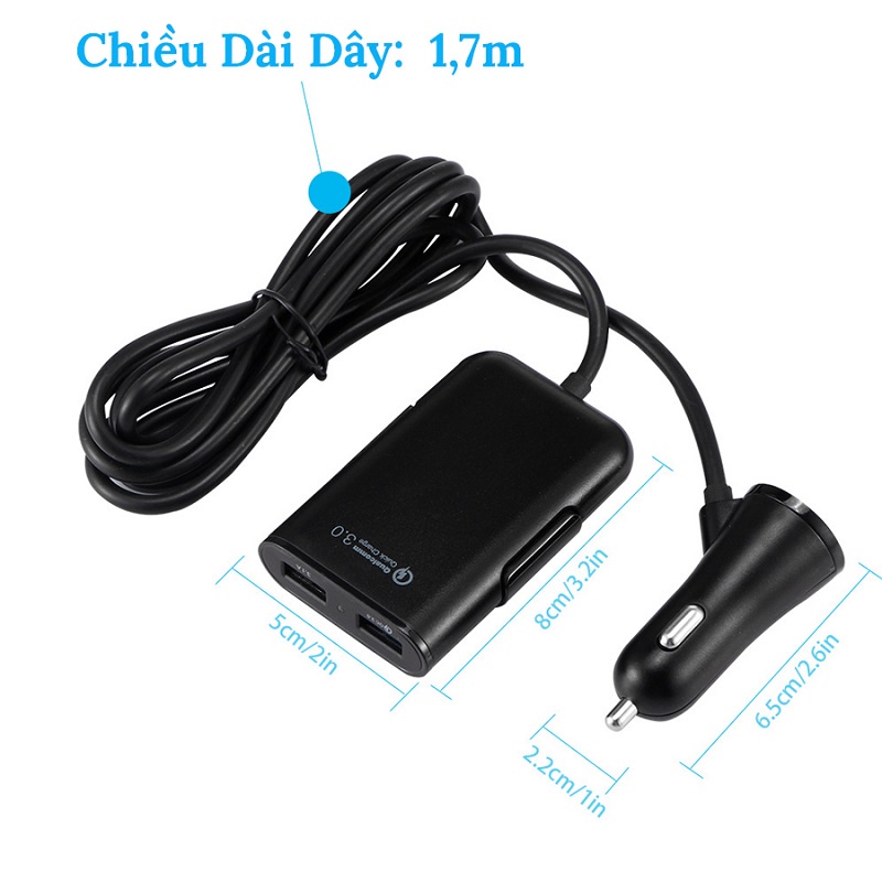 [Mã LIFEAUMAY giảm 10% tối đa 30k đơn 150k] Tẩu Sạc Xe Hơi Cổng 4 USB - Có 1 Cổng Quick Sạc Nhanh 3.0 VERSION 5