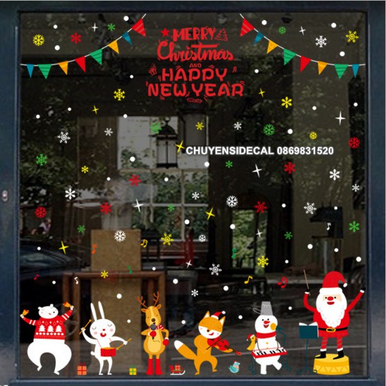 Decal Trang Trí Noel Hai Mặt Hít Tĩnh Điện Không Dơ Kính- Noel Trắng Hợp Ca 03