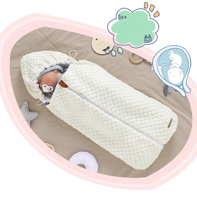 Túi Ngủ Dệt Kim Có Mũ Trùm Phối Khóa Kéo Xinh Xắn Theo Phong Cách Thu Đông Dành Cho Bé