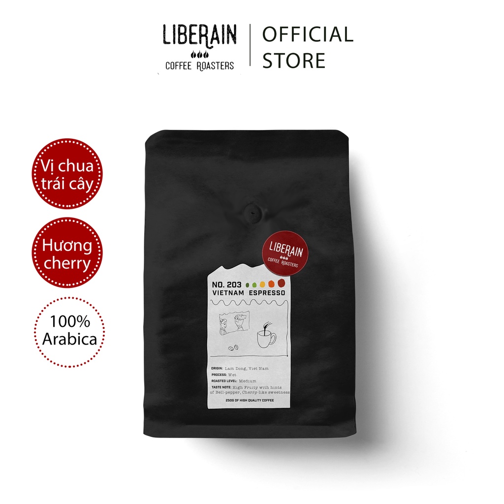 (No.203) Cà phê Arabica Liberain Blend 203 - 250gr - 100% Arabica, độ rang Medium - Nguyên chất, rang mộc