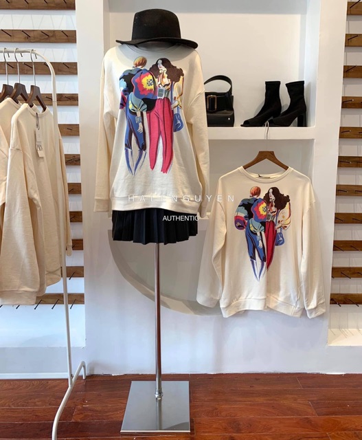 Áo nỉ xuất Zara màu be