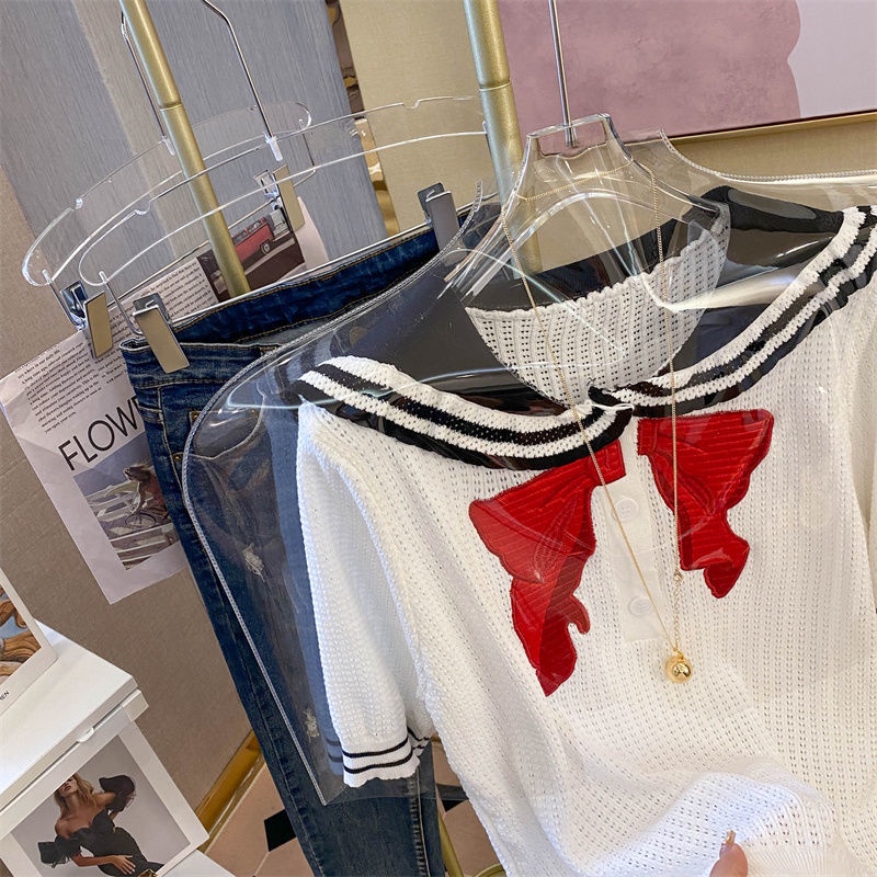 Áo Sweater Tay Ngắn Cổ Thủy Thủ Thắt Nơ Thời Trang Mùa Hè Cho Nữ