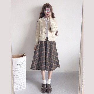 Chân váy caro vintage thu đông