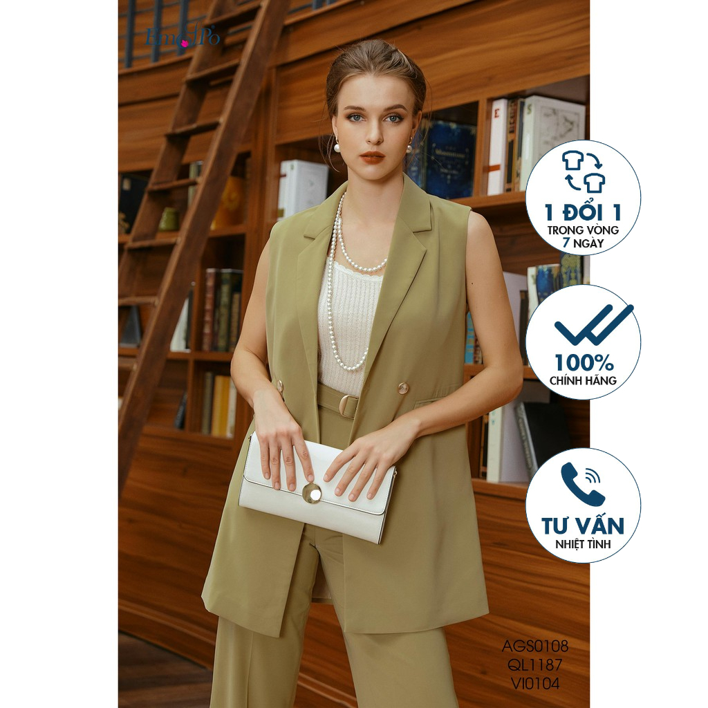 Áo vest Emspo không tay dáng dài đính 2 hàng cúc AGS0108