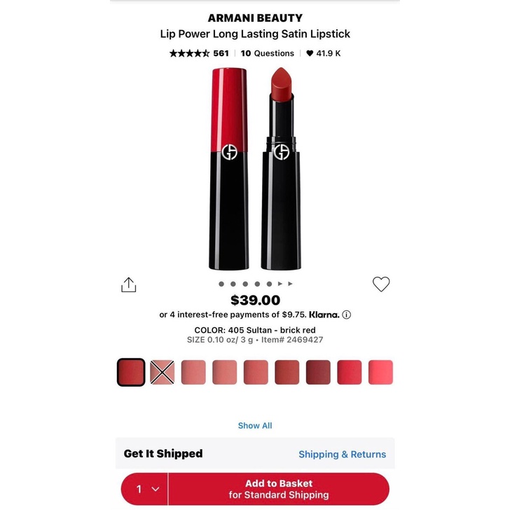 Son Giiorgio Arrmani Lip Power Longwear Vivid Color Màu 405 Đỏ Gạch Sultan - 202 - 504 - 110
