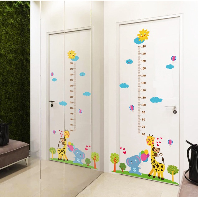 Decal trang trí tường - Thước đo hươu và mặt trời