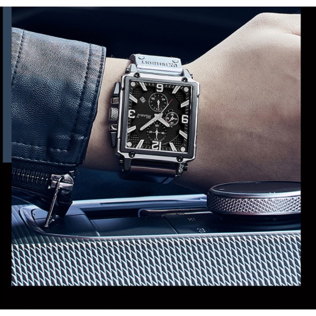 Đồng hồ nam chính hãng WISHDOIT dây da cao cấp mặt vuông thời trang chạy full kim- HÀNG CAO CẤP - Đồng hồ nam chính hãng