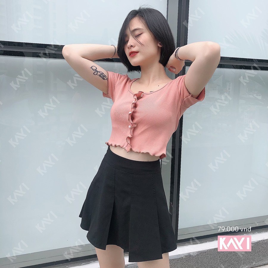 Áo croptop bèo phối cúc ngọc A5019