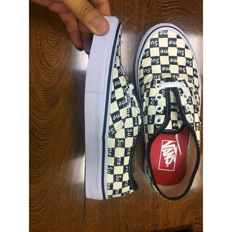 【With shoe box】Giày Vans Authentic Pro supreme checkers Lười Caro [Full Box + Vớ] uy tín