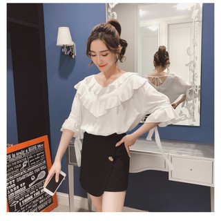 Áo voan kiểu nữ cổ chữ V thiết kế nữ cá tính  phong cách Korea 스타일입는 옷